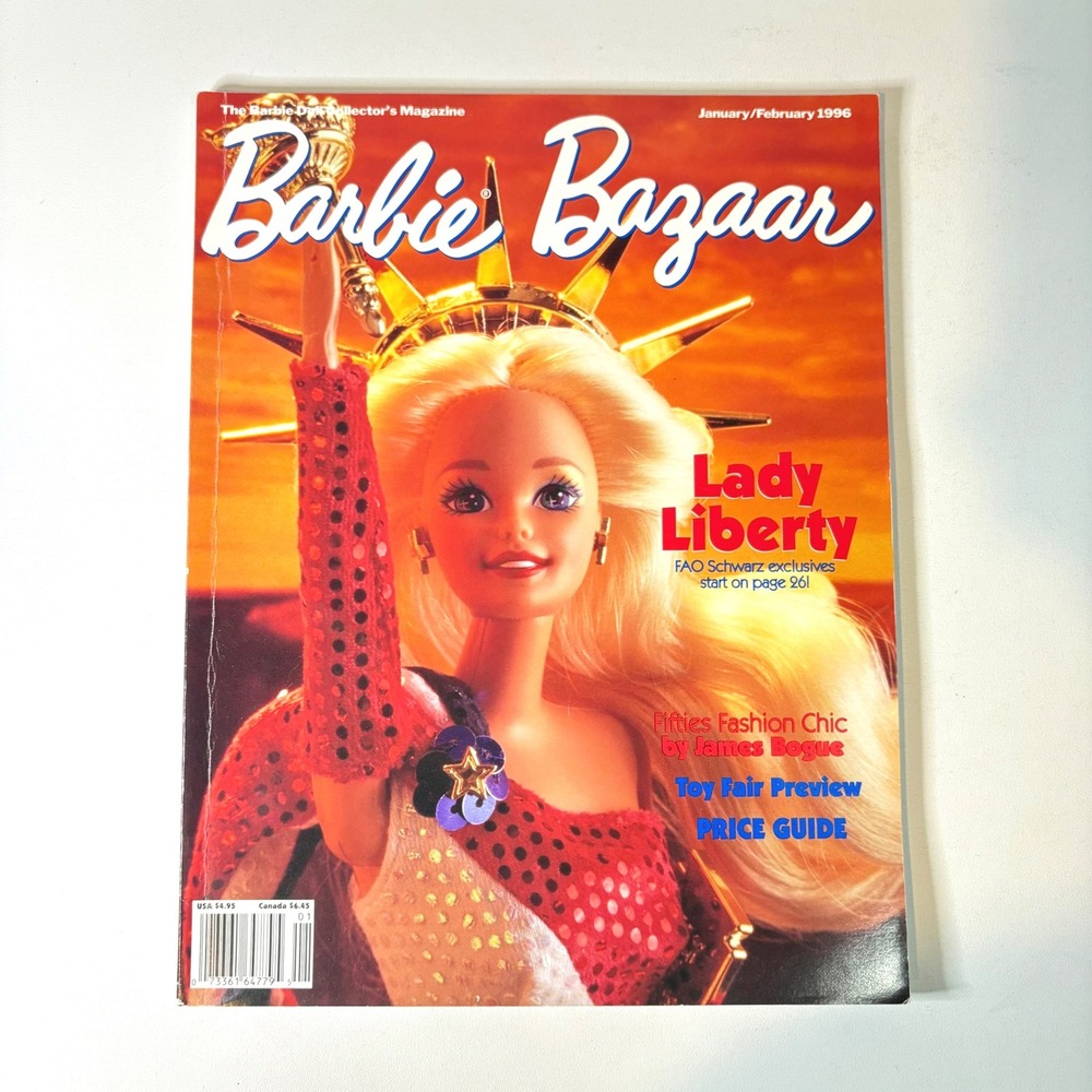 Barbie Bazaar Magazine Jan Feb 1996 Lady Liberty FAO Schwarz Price Guide